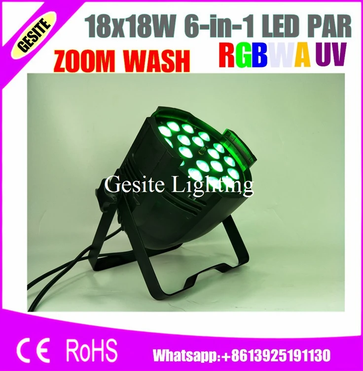 Luz Par Led RGBWA UV 6 en 1 para interiores, 18x18W, DMX 7/11 canales, Tianxin, Taiwán, Led CE ROHS, 4 pantallas digitales, 6 unids/lote