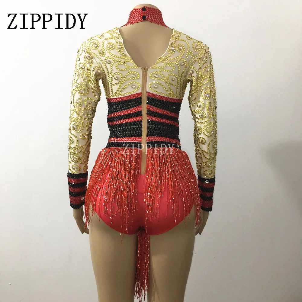 Sparkly Strass Oro Nappa Rosso delle donne della Tuta del Costume Del Partito Locale Notturno Femminile Cantante Body Celebrare Vestito Stage di Usura