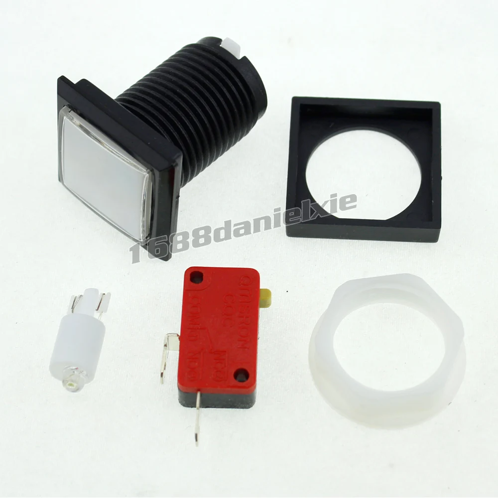 Botão iluminado para a máquina de fliperama iidx, 7 botões retangulares com 2 leds quadrados, iluminação para gamers