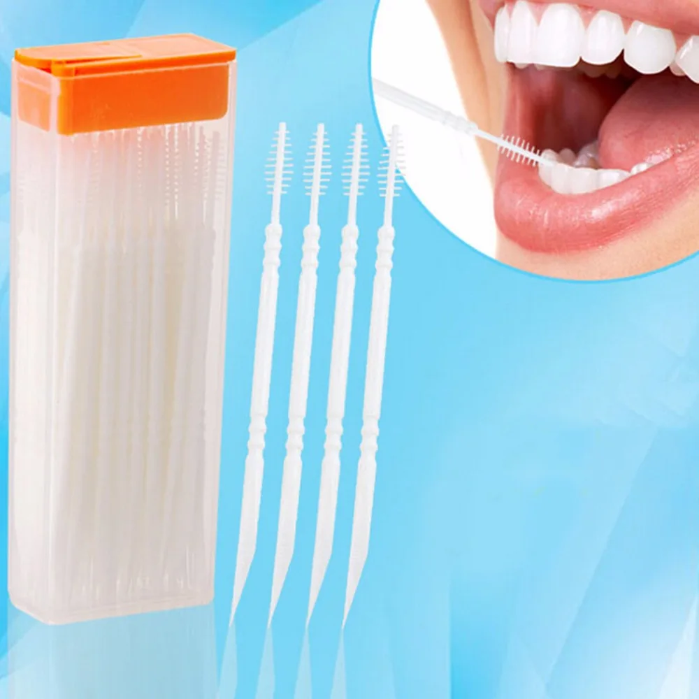 Hilo Dental de doble cabezal, cepillo Interdental, palillo de dientes, palillo de dientes, palillos de dientes para el cuidado bucal, 50 unids/lote por caja