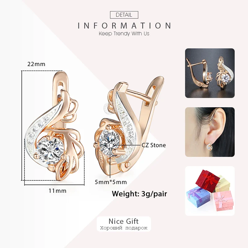 Davieslee Round Clear CZ Dangle Earrings for Women Cubic Zirconia 585 White Rose Gold Color DGE104