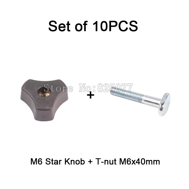 Woodworking Parts 10PCS Star Knob M6 + 10PCS T-nut M6x40, Woodworking Jigs JF1161