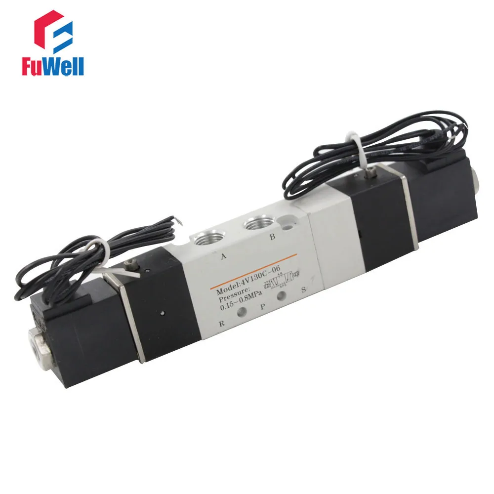 4V130-06 AC 110V Solenoid Valve 5 Port 3 Position PT1/8 Pneumatic Valve Aluminum Alloy Solenoid Air Control Valve