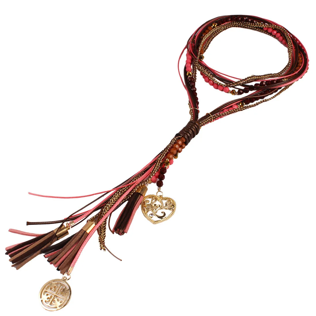 Boho Women Summer Long Necklace Handmade Round Bead Tassel Neck Accessories Green Red Statement Jewelry New Joker Sweater Chian