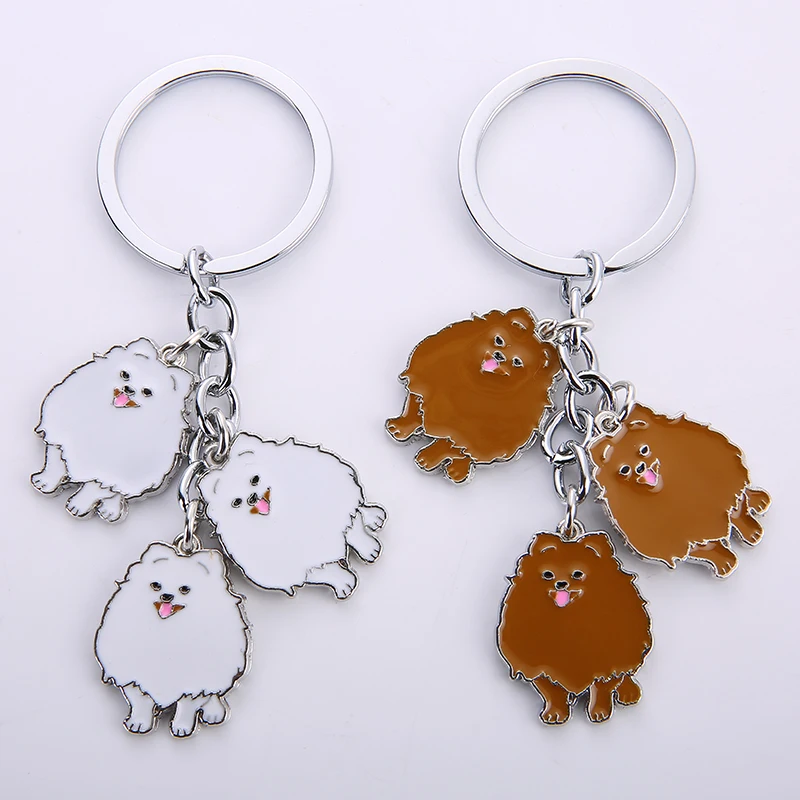 Fashion Pomeranian dog charm key chains for women men metal alloy bag car keychain pendant key ring holder  Charms Jewelry Gift