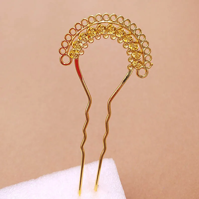 Rose Flower Bridal Hair Comb Hair Stick Loops Connectors Hair Ornaments Jewelry Wedding Hair Maker Women Bun Hairpin