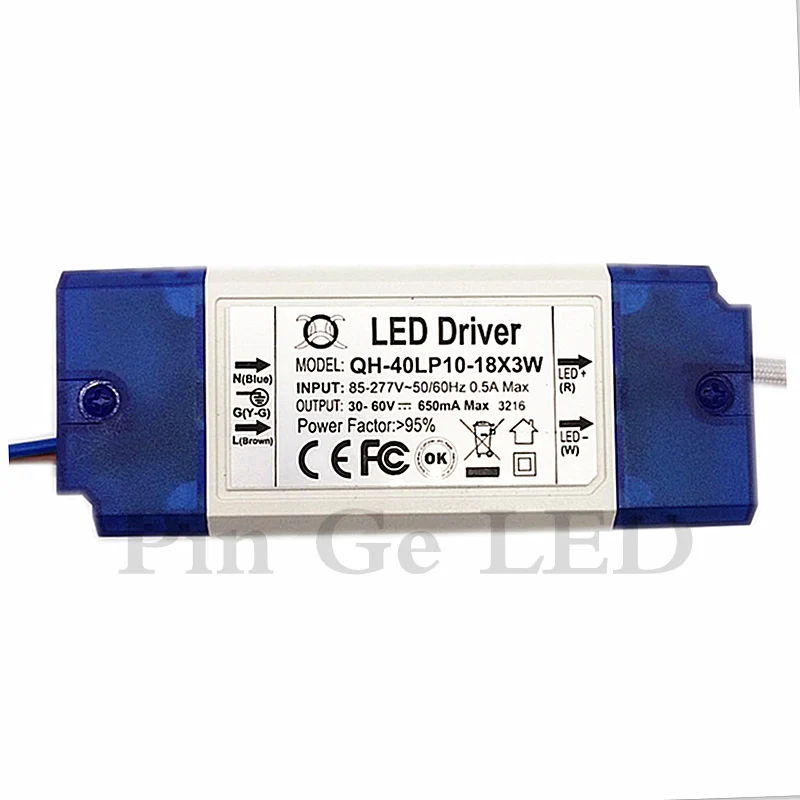 10-18x3W 650mA 20W 30W 40W 85-277V Driver LED 700mA DC30-60V Trasformatore di alimentazione PFC alto per lampada a LED