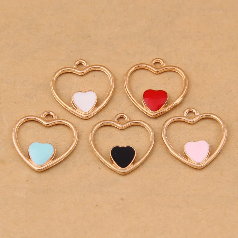 100pcs 20*18mm Simple graphic Double love Heart oil drop pendant series alloy jewelry accessories