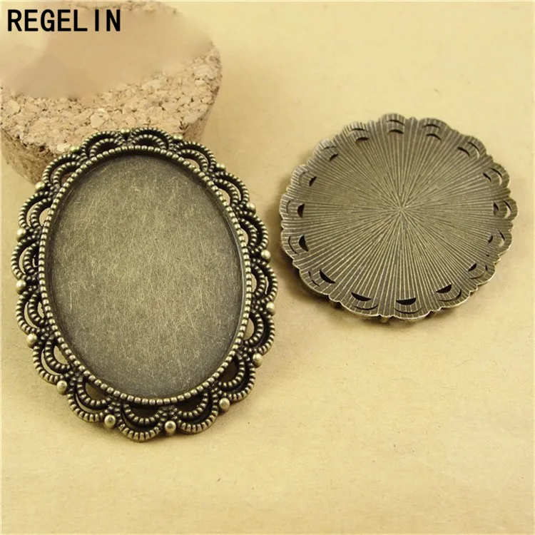 REGELIN Antique Silver Plated Alloy Cameo 30*40mm Oval Cabochon Settings 5pcs/lot Jewelry Findings & Accessories