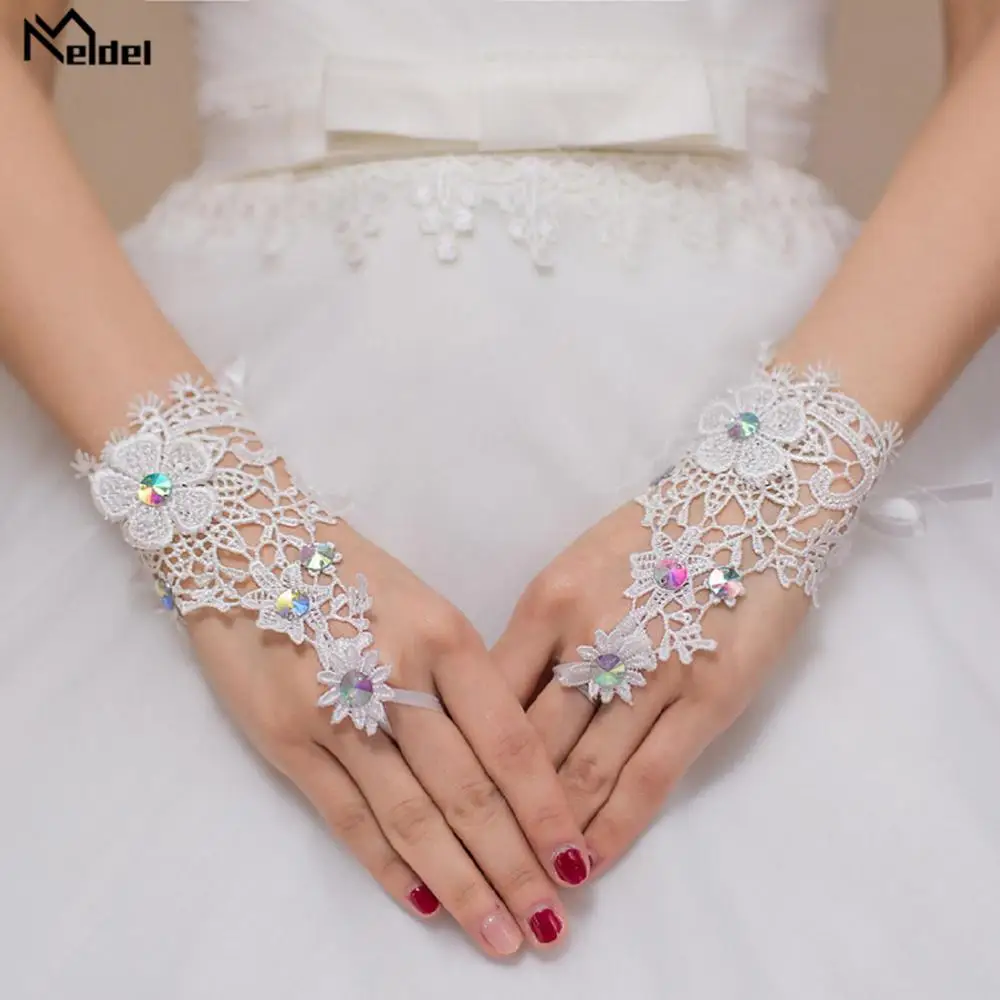 Guantes Blancos cortos de cristal de alta calidad para boda, guantes nupciales elegantes