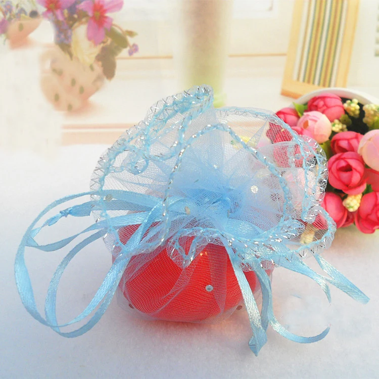 

500pcs diameter 26cm sky blue Round Sachet Organza Bag Drawstring jewelry packaging bags for Wedding/gift/food/candy/Christmas