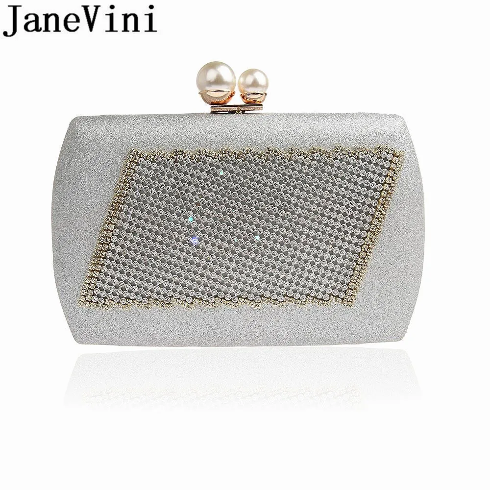 JaneVini Rhinestones Handtas Bling Bling Clutch Vintage Wedding Handbag Crystal Hand Shoulder Bags Carteiras Femininas Festas