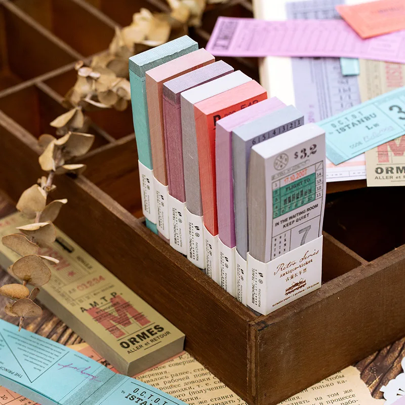 12 Styles Retro Antique Ticket Series Memo Pad Sticky Notes Tags Words Phrases Stickers Notepad Label