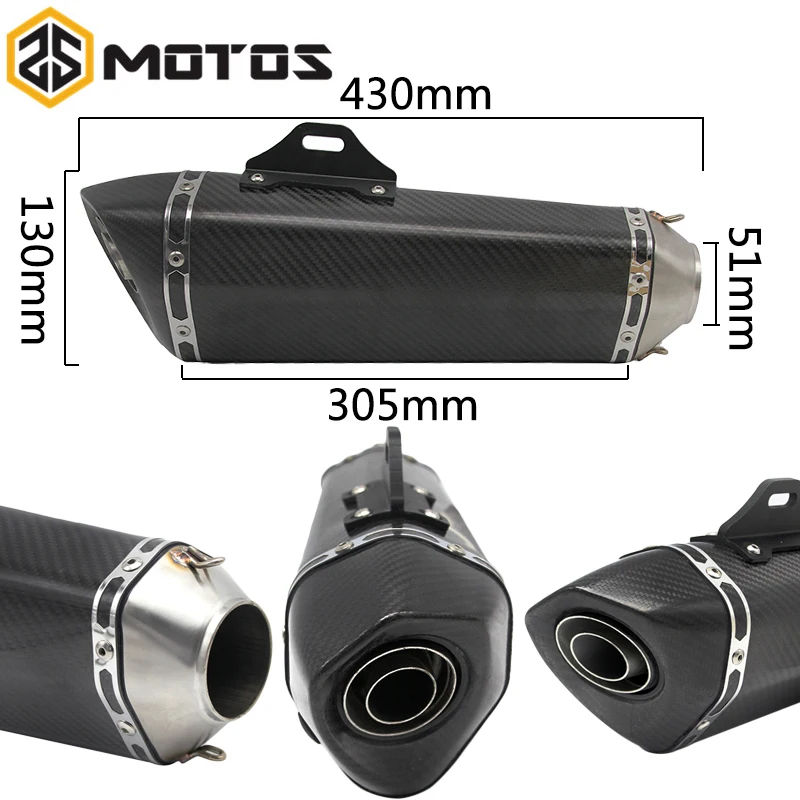 

ZS MOTOS Carbon Fiber Universal For Ak Muffler With DB KILLER Exhaust Motorcycle For CBR1000 R6 Z750 Z800 ER6N TMAX530