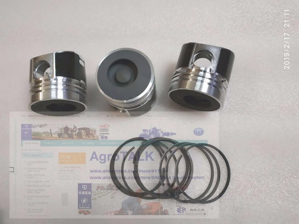 Set of piston and liners, piston rings, piston pins etc for Laidong 3T30 engine for tractor like Luzhong, part number: