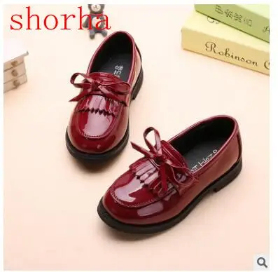 

2018 new spring and autunm girls Fringe Englandshoes children shoes black and red Princess female students shoes size 25-36