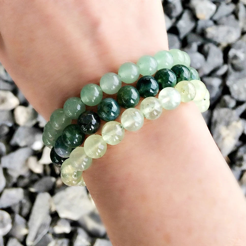 MG0356 Top Grand Stacking Bracelet Set Natural Moss Agate Bracelet 8 mm Green Aventurine Heart Chakra Bracelet