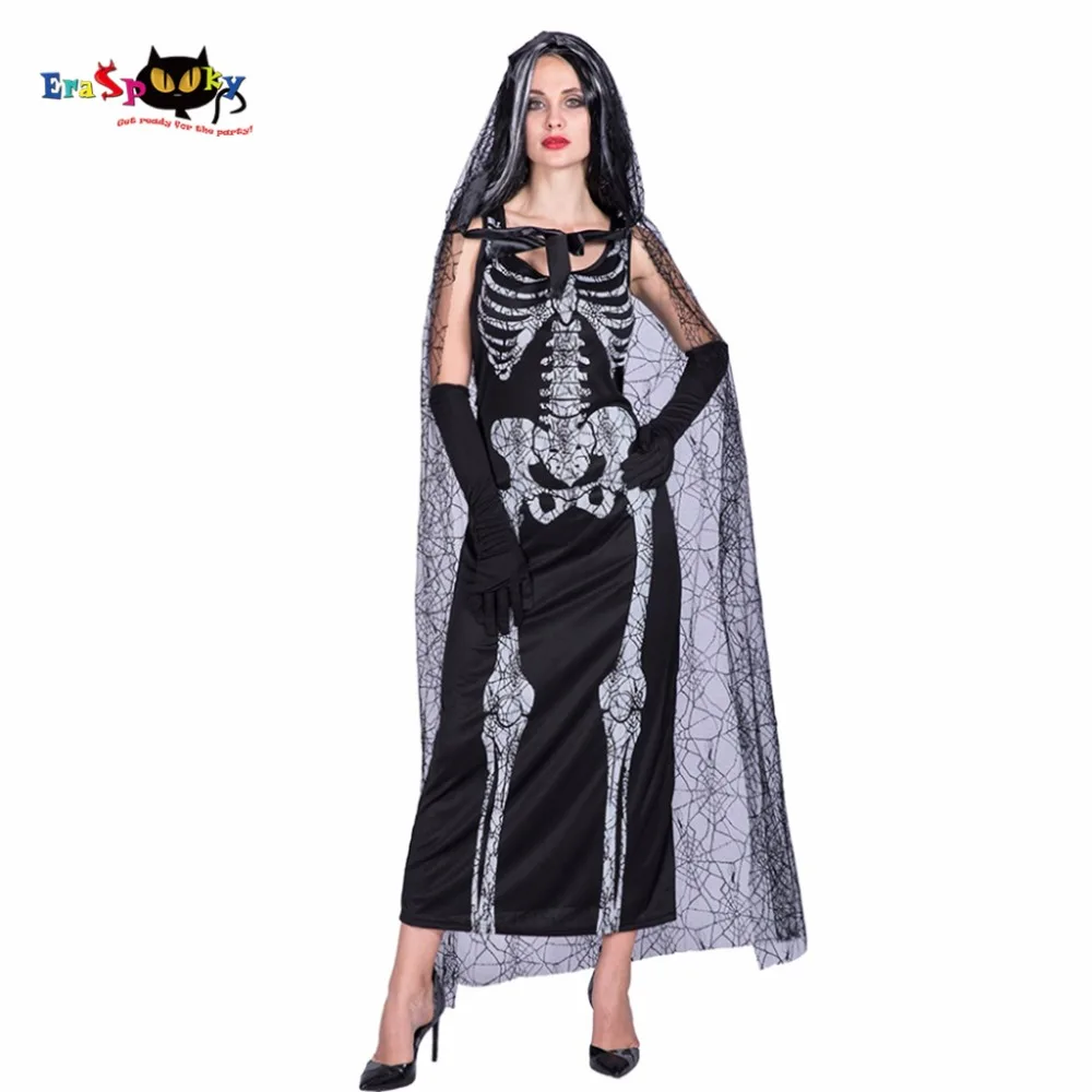 Eraspooky Sexy Women's Spider Web Skeleton Costume Scary Ghost Dress Cloak Halloween Costume For Adult Fancy Dress