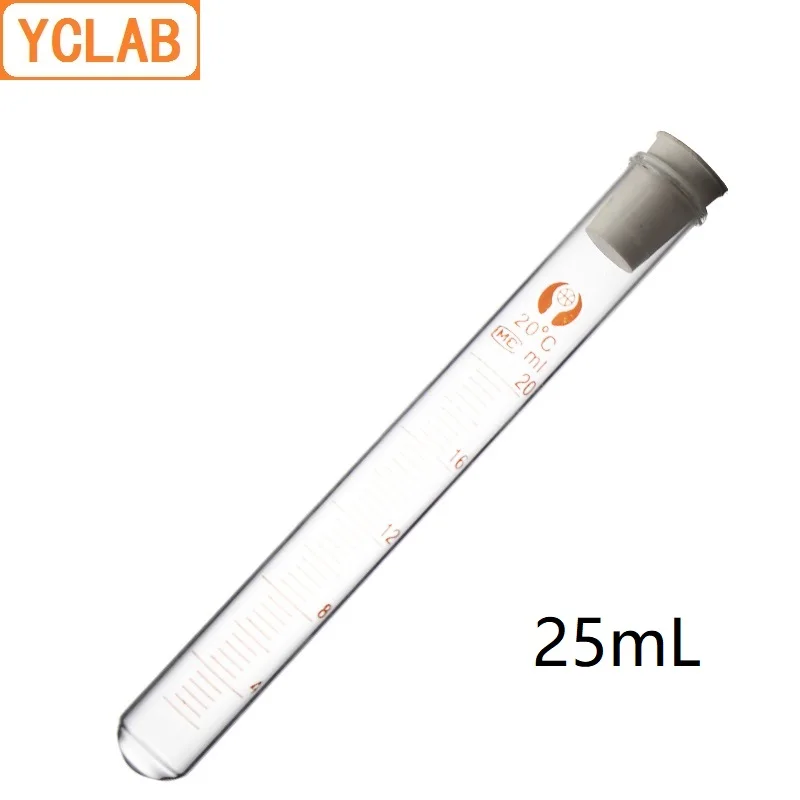 YCLAB 25mL Test Tube Glass with Graduation Rubber or Silica Gel Stopper High Temperature Acid Alkali Resistance