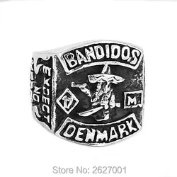 Denmark Bandidos Biker Ring Stainless Steel Jewelry Punk MC Club One Percent 1% Motor Biker Skull Men Ring Wholesale SWR0632