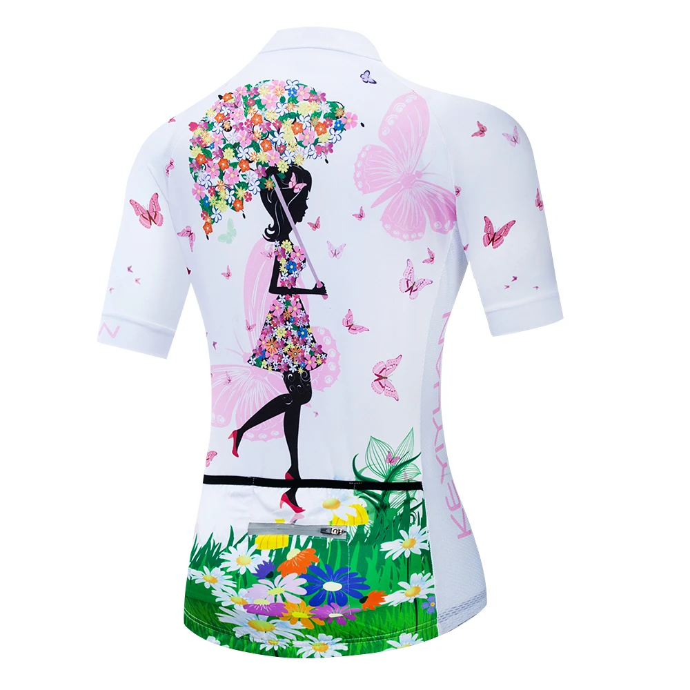 2019 Keyiyuan Summer New Road Racing Bike Riding Equipment Quick Dry Breathable Lady Butterfly Flower White Short Sleeve Top