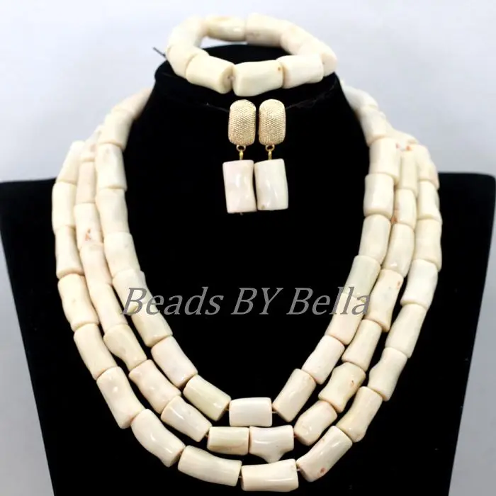 New Design Nigerian Wedding Coral Beads Set Statement Necklace White African Beads Bridal Jewelry Sets Free Shipping ABK290