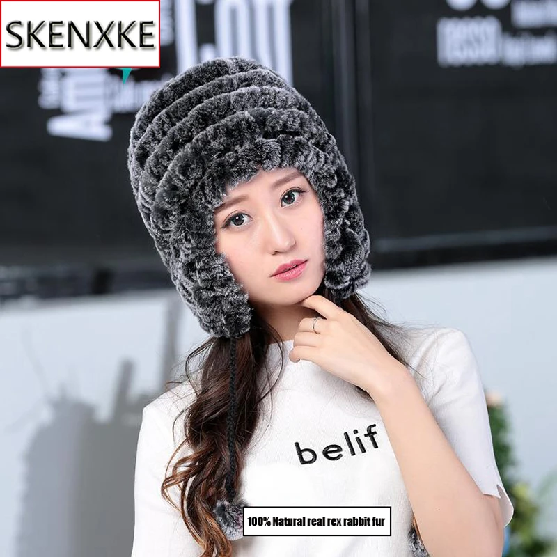 

Women Real Natural Soft Rex Rabbit Fur Hat Russia Winter Lady Rex Rabbit Fur Beanies Caps Warm Knitted Real Rex Rabbit Fur Cap