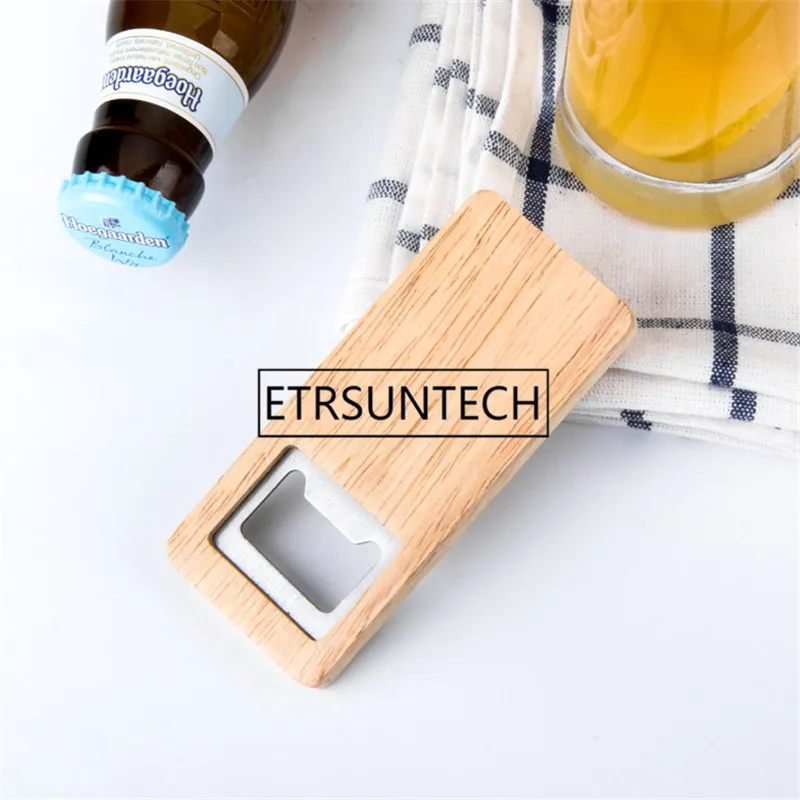 

200pcs Wood Beer Bottle Opener Wooden Handle Corkscrew Stainless Steel Square Openers Bar Kitchen Accessories Party Gift