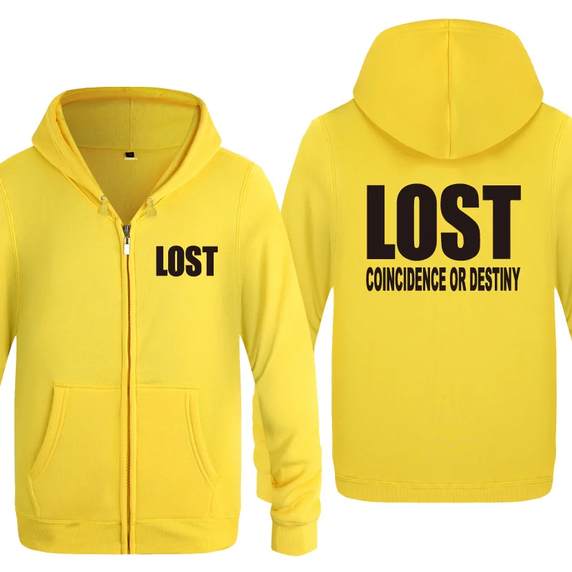 US TV Lost Printed Hoodies Men Fleece Long Sleeve Zipper Jacket Sweatshirt Coat Winter Man Fitness Tracksuit Moleton Masculino