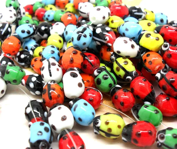 

Free Shipping 60pcs Random Mixed Mulitcolor Ladybug Lampwork Glass Bead Fashion Beads for Bracelet 12x10mm