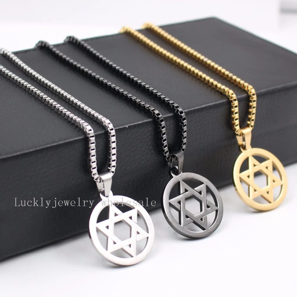 Unisex With 2.4mm Box Chain Stainless Steel The star of David religion Pendant necklace