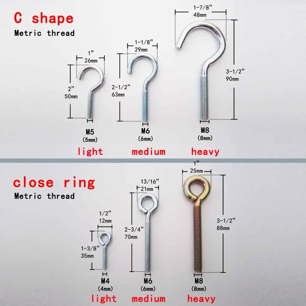 2/10 Heavy Duty Metric Thread Picture Plant Lamp Light Furniture Curtain Net Wire Eye Bolt Eyebolt Hanger C O Close Ring Hook