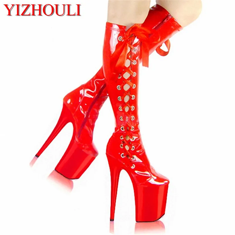 

8 Inch Sexy Leather Knee High Ankle High Boot 20cm strappy Platform Wedge ribbons High Boot Platform Spike Heel Side