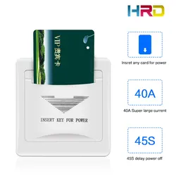 40A Hotel Wall Switch White Insert Any PVC Plastic Paper RFID 125KHz/13.56MHz Card To Take Power 45s Delay Off Guestroom Switch