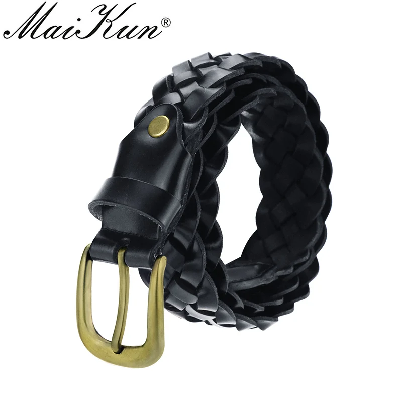 

Maikun Genuine Leather Women Belt Knitted Pin Buckle for Dress Jeans