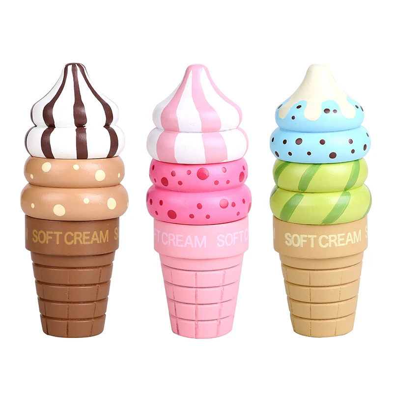 3Pcs/lot Wooden Kitchen Toys Magnet Connected Strawberry Chocolate Ice Cream  Food Toys Children Play House Gift For Girl Boy