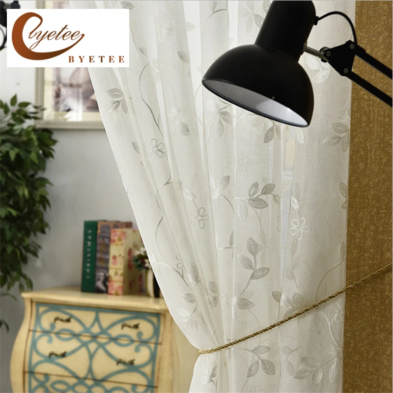 {byetee} Modern Embroidered Tulle Curtains Gauze Tulle Kitchen Sheer Voile Organza curtains For Living Room Curtains Custom Made