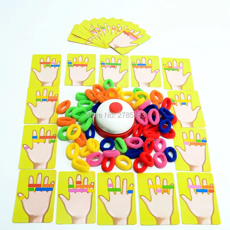 Ring Ding Toy Family Party Games Great Practical Gadgets Funny Challenge Bell  with 24 pcs picture cards 60 pcs Hair Rings