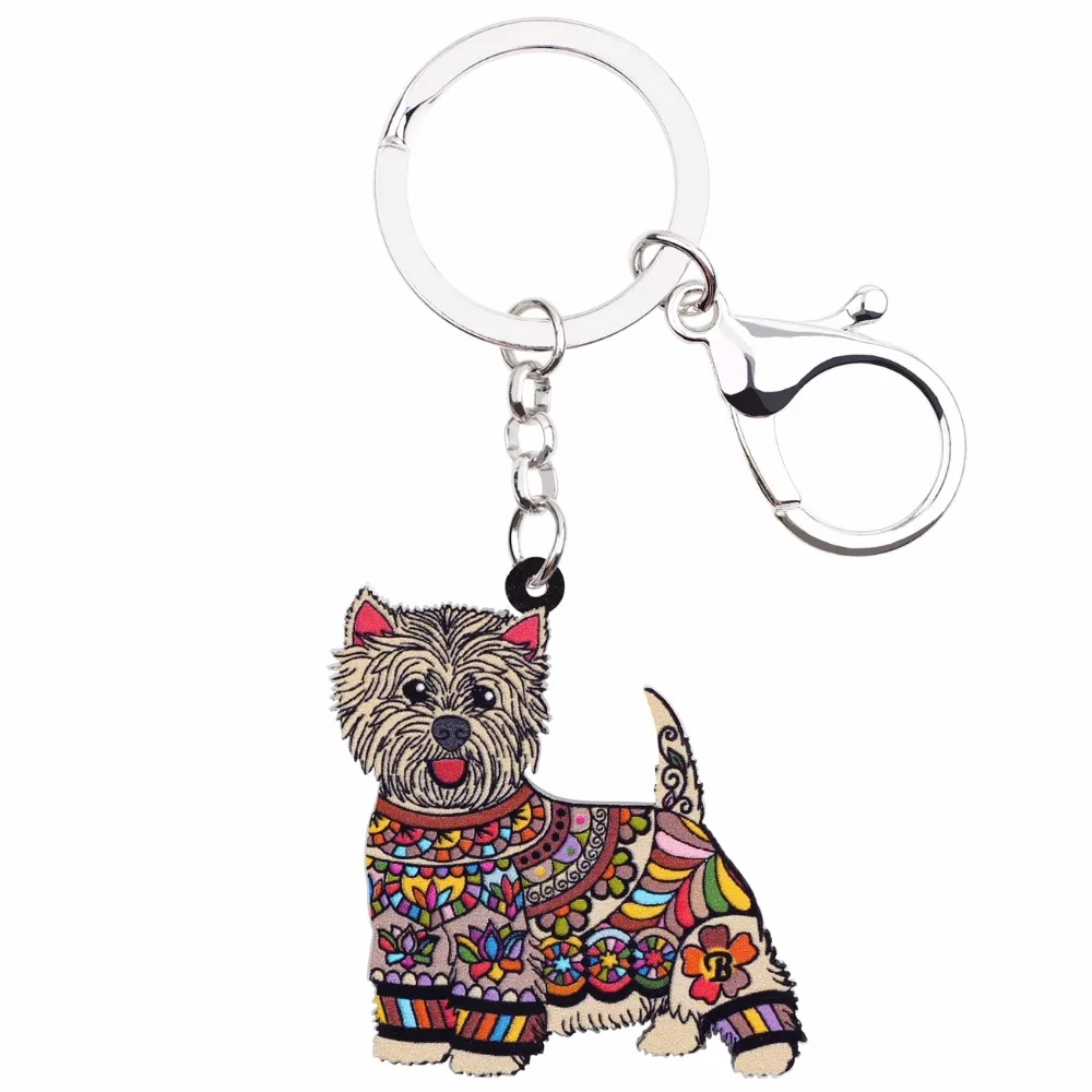 WEVENI Acrylic Anime Jewelry West Highland White Terrier Keyring For Women Girl Bag Car Key Handbag Wallet Charms Keychains GIFT