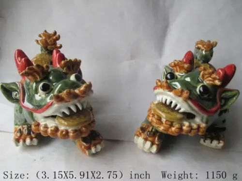 

A Pair of Elaborate Chinese colorful ceramic kirin feng shui auspicious statues