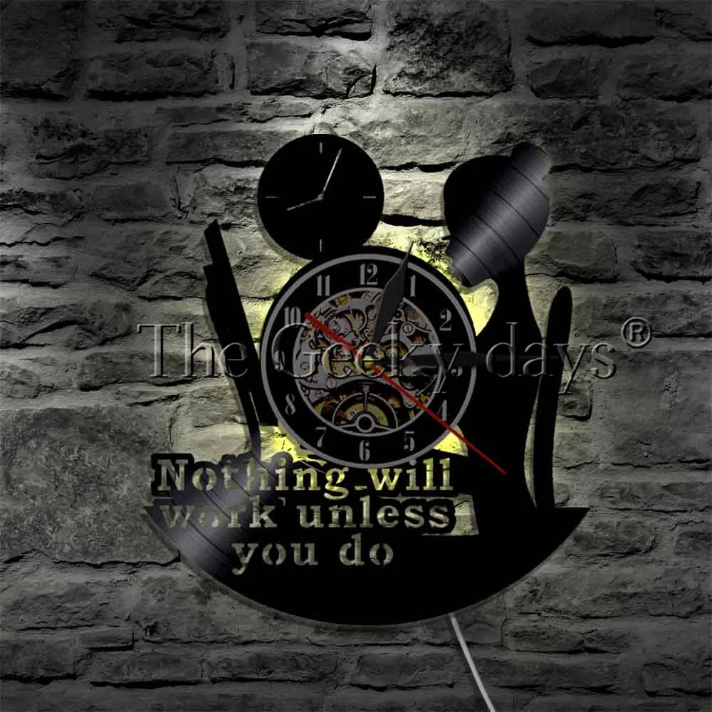 

Maya Angelou Workout Quotes LED Wall Art Nothing Will Work Unless You Do Decorative Mood Night Light Clock Wall Lamp