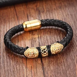 XQNI Leather Bracelets Color Stainless Steel Bracelets For Men Bangle New Trendy Fashion Charm Jewelry 3 Size Choose