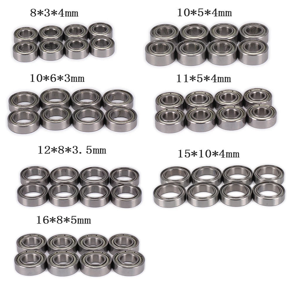 8PCS 11*5*4 12*8*3.5 15*10*4 16*8*5mm Rolling Bearing/Oil Bearing 8*4*3 10*5*4 10*6*3mm for 1/10 RC Car Buggy truck Hopup Parts