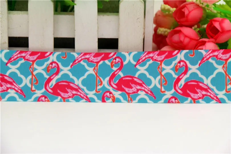 DHK 1.5''  Flamingo Quatrefoil Printed Grosgrain Ribbon Material  Headwear DIY Decoration Sewing Craft 38mm S628