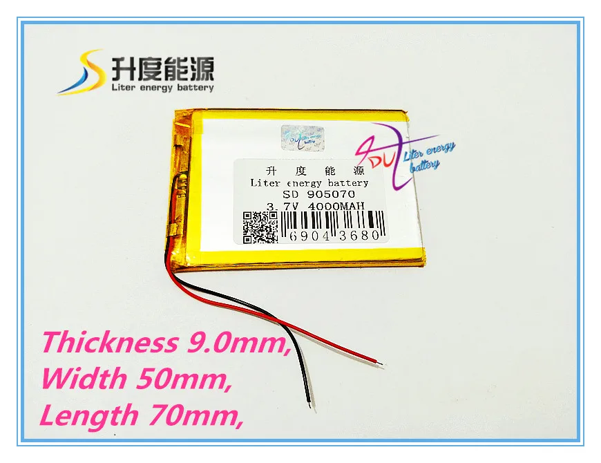 

3.7V,4000mAH 905070 polymer lithium ion / Li-ion battery for model aircraft,GPS,mp3,mp4,cell phone,speaker,bl