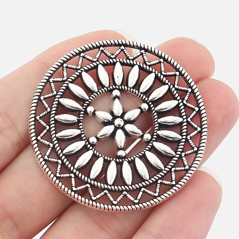 10PCS Large Hollow Open Round Filigree Flower Charms Pendants for Finding Necklace Earrings Jewelry