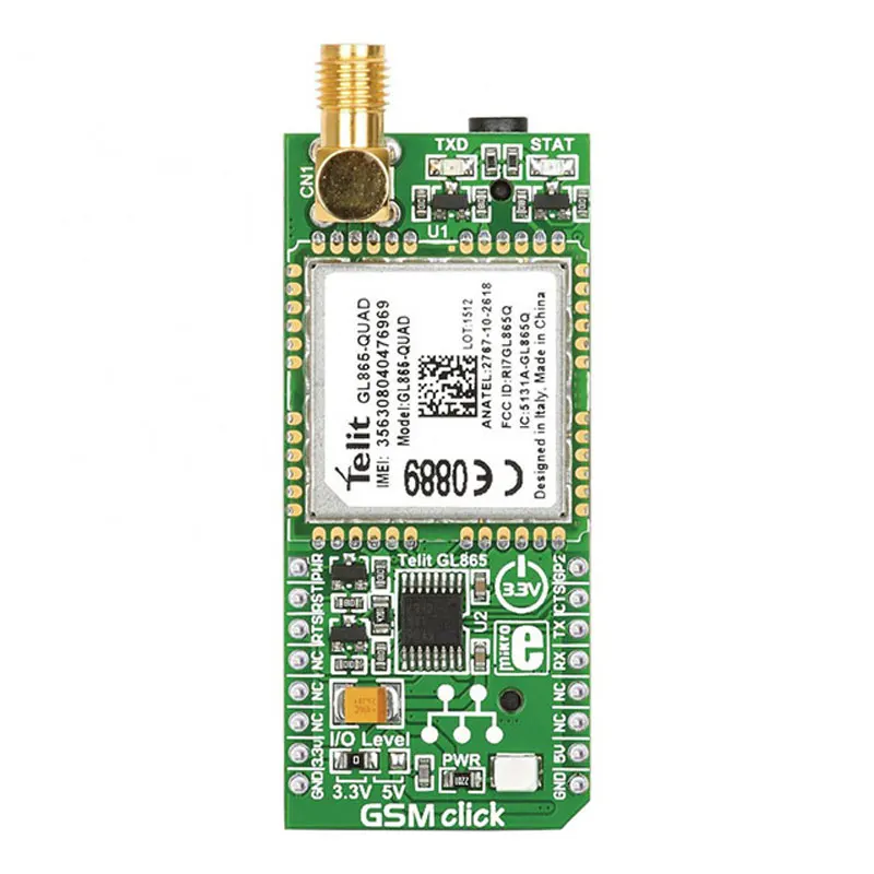 1 pcs x MIKROE-1298 Wireless Connectivity Click Board with GL865-QUAD GSM/GPRS RF TXRX mikroBUS