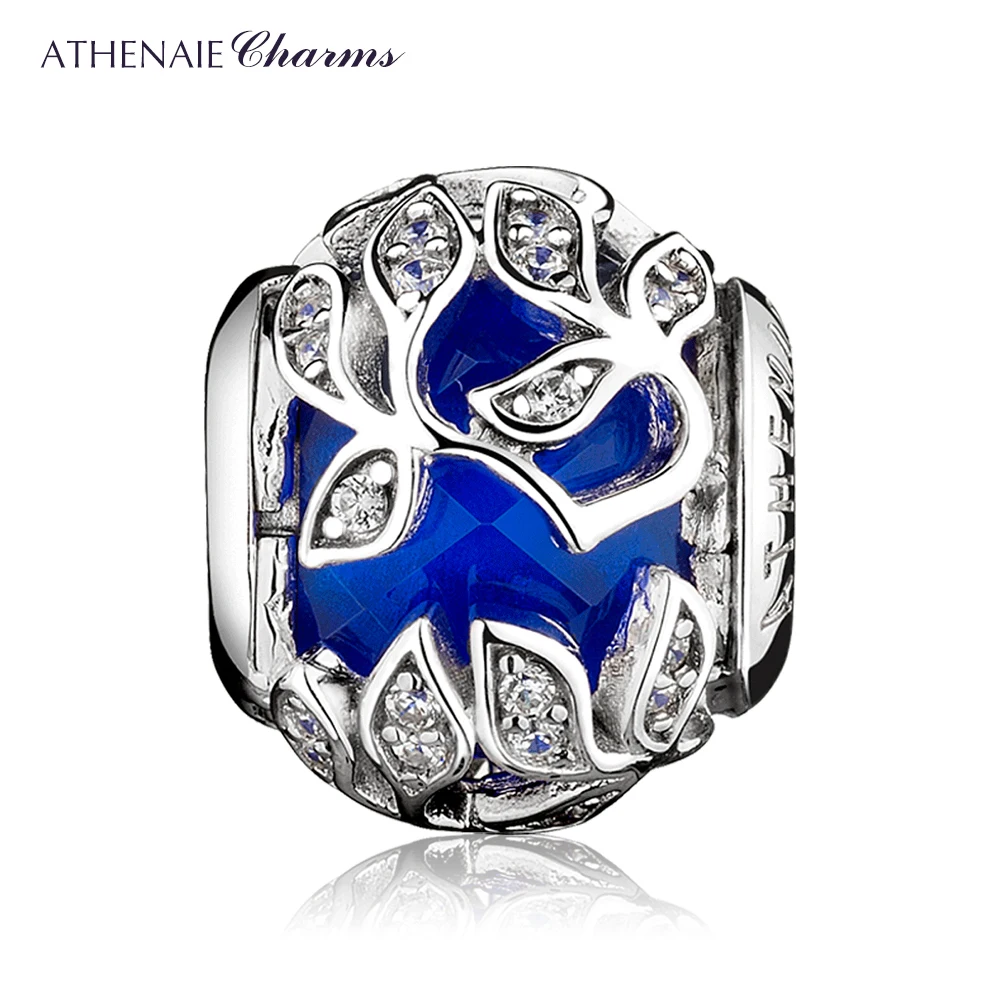

ATHENAIE 925 пробы Серебряный Прозрачный и Королевский синий бисер CZ узоры мороза очарование подходит для женщин DIY Амулеты Браслет и браслет