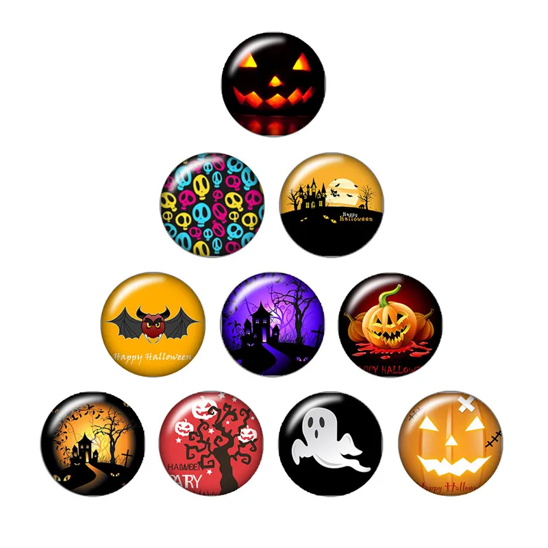 

Happy Halloween 10pcs mixed 12mm/16mm/18mm/25mm Round photo glass cabochon demo flat back Making findings