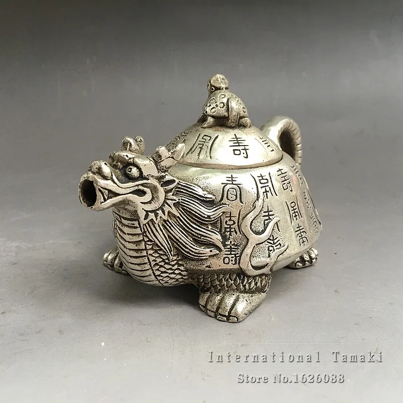 Silver-plated white copper dragon pot Decoration kettle teapots copper pot decorative antique collection